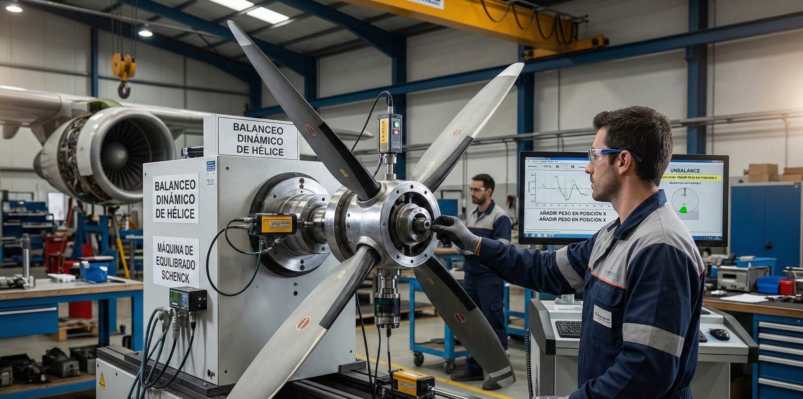 Especialistas en la reparacion de helices de avion en bogota realizando balanceo dinámico de precisión